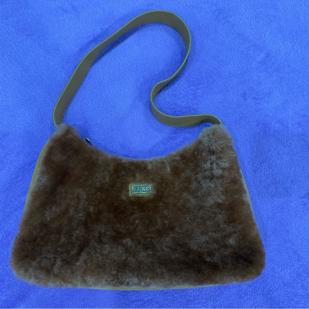 Luxurious Brown Faux Fur and real suede Shoulder Bag
